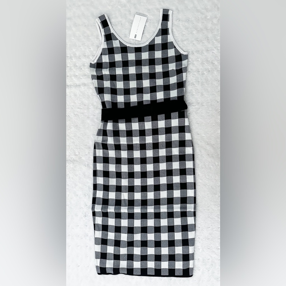 NWT- ENDLESS ROSE White & Black Gingham Check Print BodyCon Dress